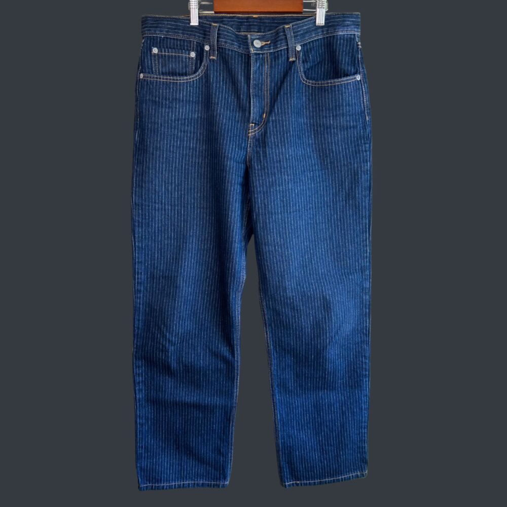 Levi’s Striped Relaxed  Dad Jeans Mid Rise Straight Leg Dark Wash Pants